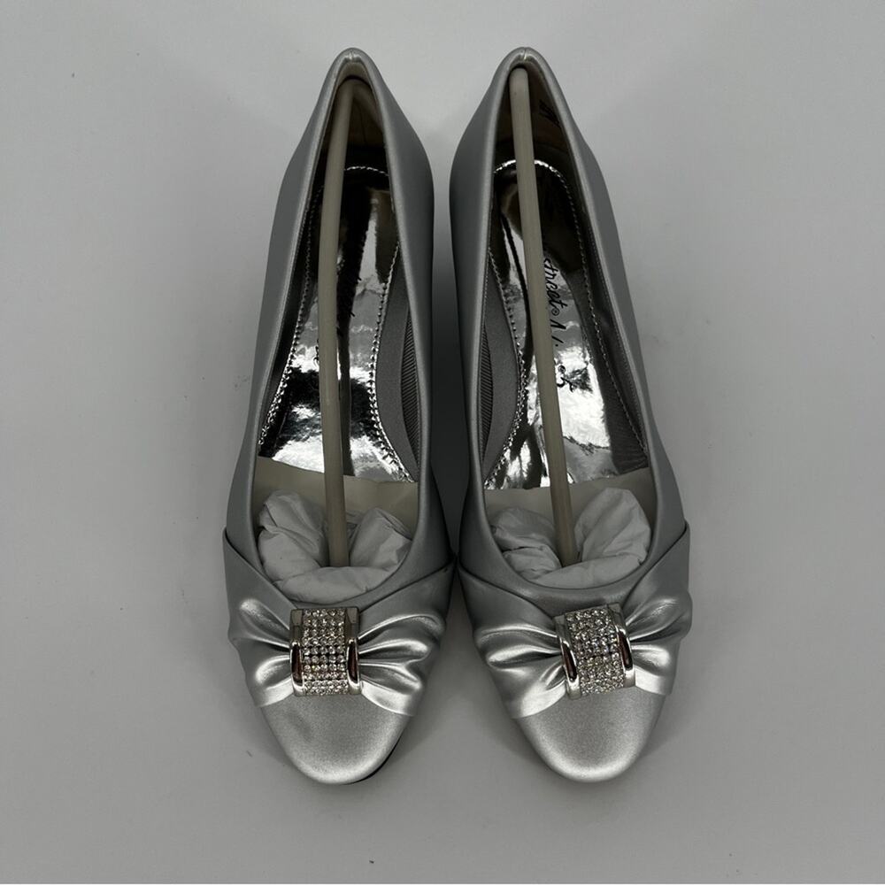Easy Street Eloise Pump Silver Satin Rhinestone Bow - Size 6 - Picture 5 of 14